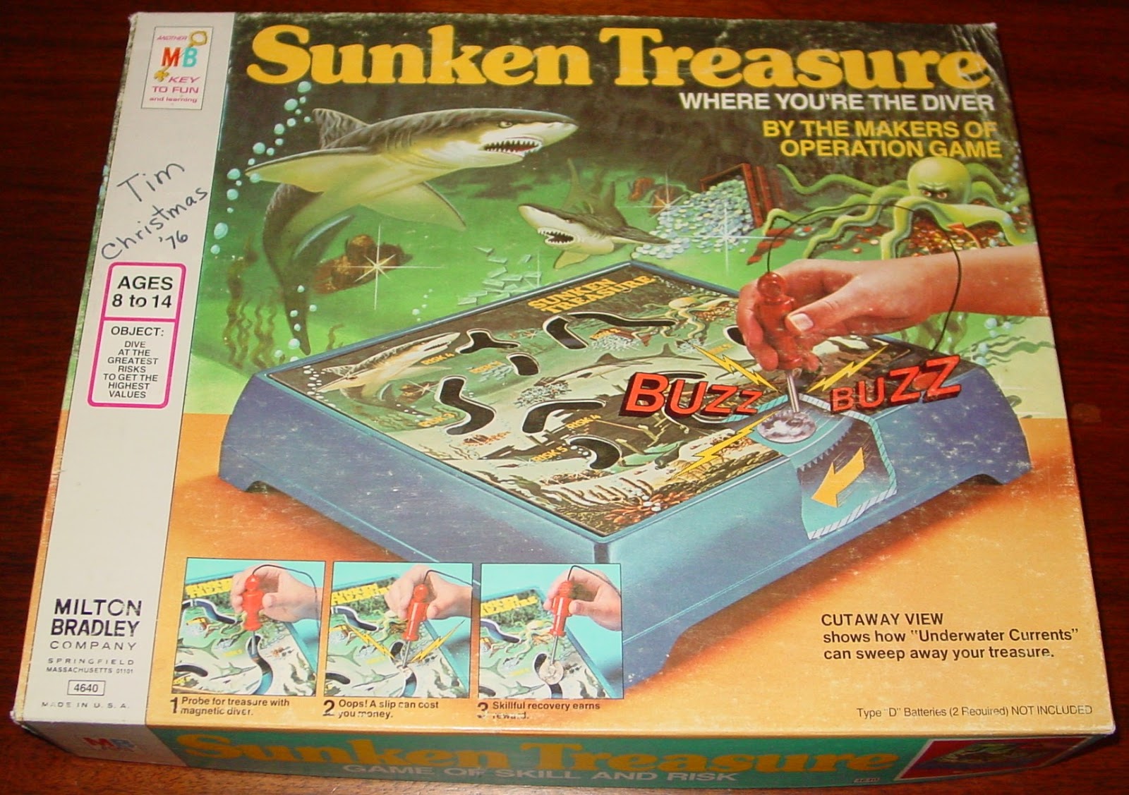 vintage toys - games - Sunken Treasure Key To Fun and long Where You'Re The Diver By The Makers Of Operation Game www Tim Christmas 76 Ages 8 to 14 Object Dive At The Greatest Risks To Get The Highest Values Su Buz Buzz Milton Bradley Cutaway View shows h