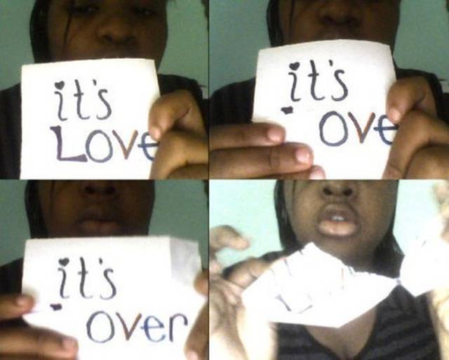ripped photo break up - it's Love it's Ove it's Over