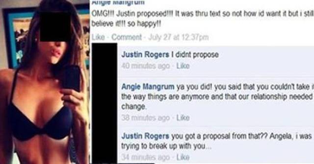 most savage memes of all time - Ang mangrum Omgiii Justin proposed!!! It was thru text so not how id want it but i stil believe it so happy!! Comment Jay 27 pm Justin Rogers I didnt propose 40 minutes ago Angie Mangrum ya you did! you said that you couldn