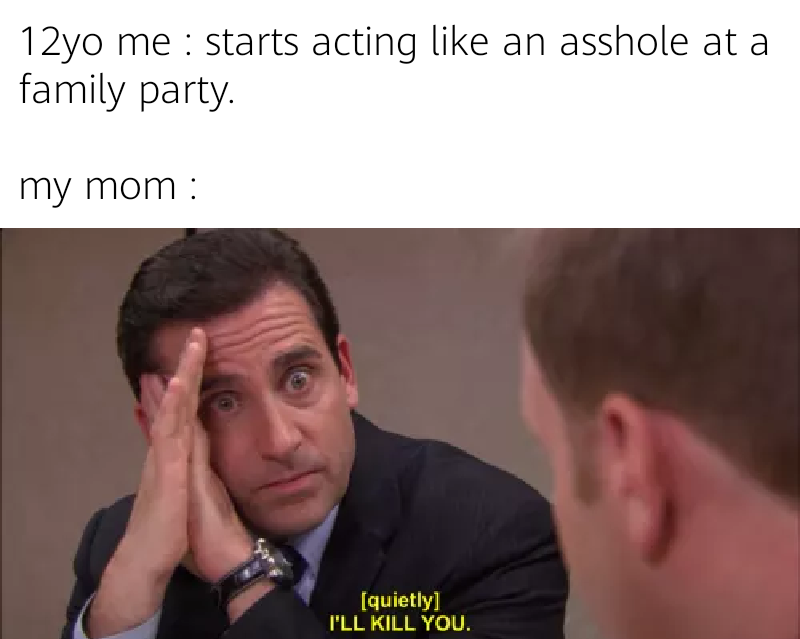 the office - african mum challenge - 12yo me starts acting an asshole at a family party. my mom quietly I'Ll Kill You.