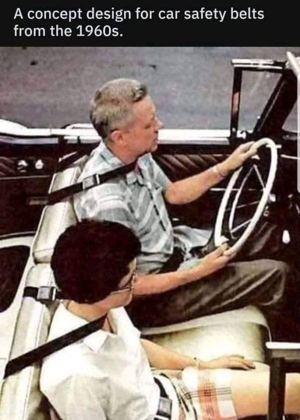 early saftey belt designs - A concept design for car safety belts from the 1960s.
