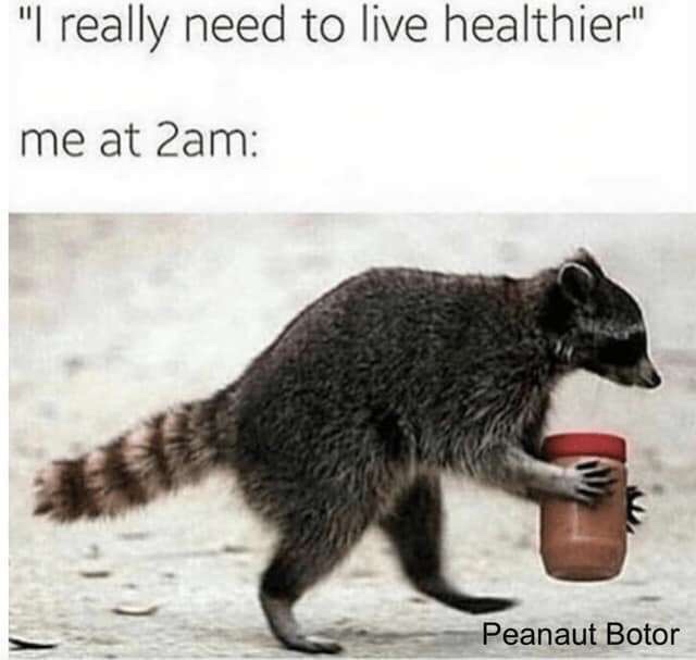 dieting funny memes - "I really need to live healthier" me at 2am Peanaut Botor
