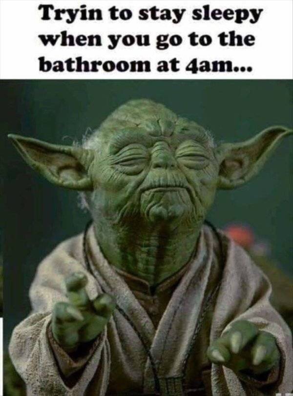 yoda meme trying to stay sleepy - Tryin to stay sleepy when you go to the bathroom at 4am...