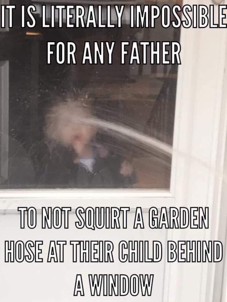 hose memes - It Is Literally Impossible For Any Father To Not Squirt A Garden Hose At Their Child Behind A Window
