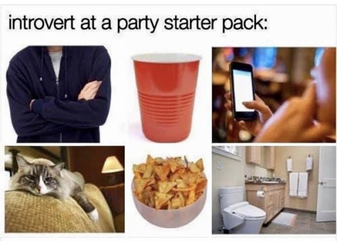 introvert starter pack meme - introvert at a party starter pack