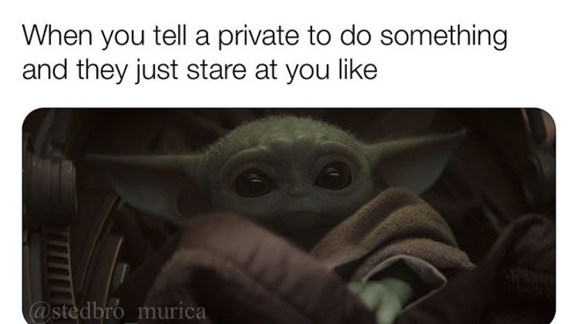 baby yoda - When you tell a private to do something and they just stare at you murica