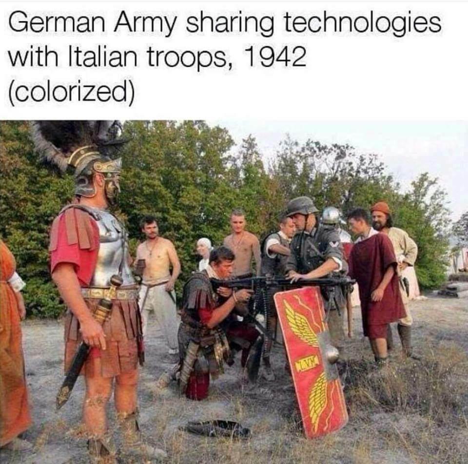 german army sharing technologies with italian troops - German Army sharing technologies with Italian troops, 1942 colorized
