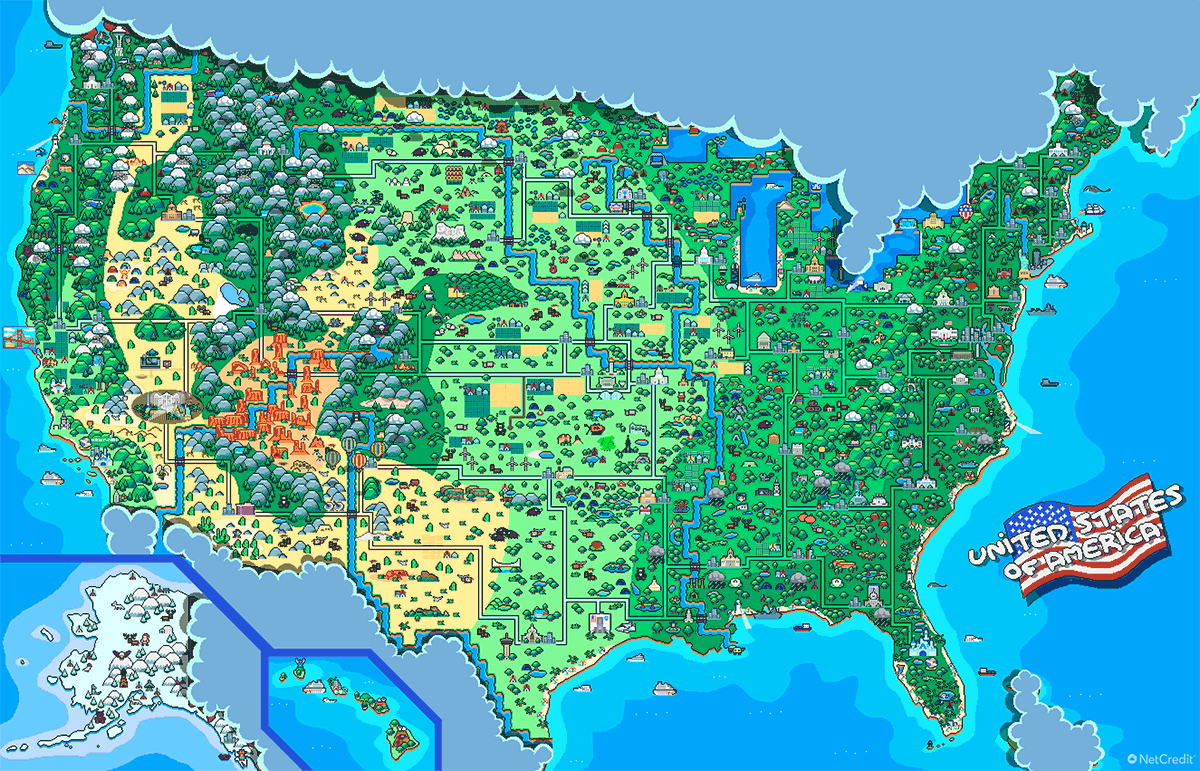 pixel art map - 8 . 24 United States Of America .
