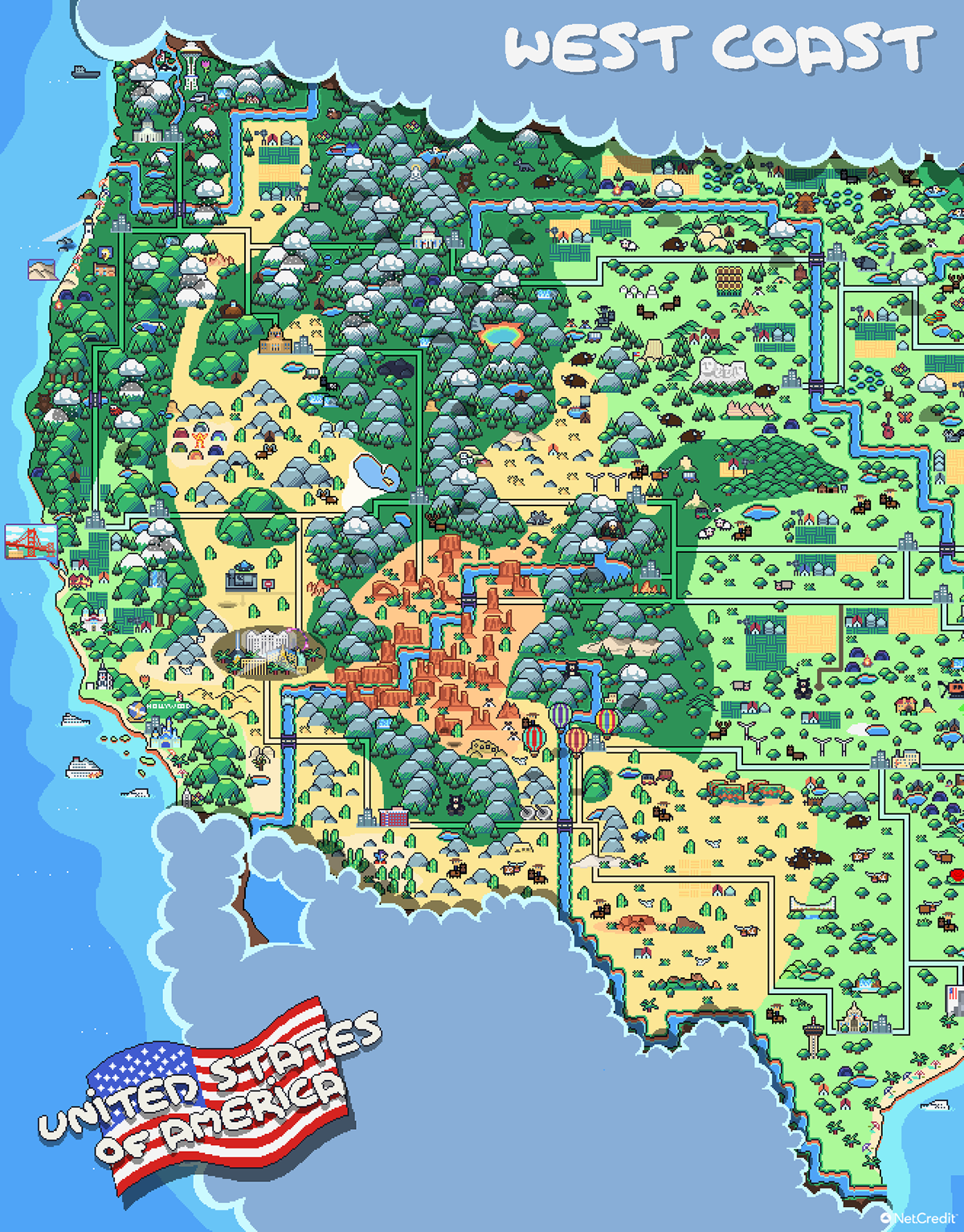 pixel art map - West Coast Le Us United States Ofermerica
