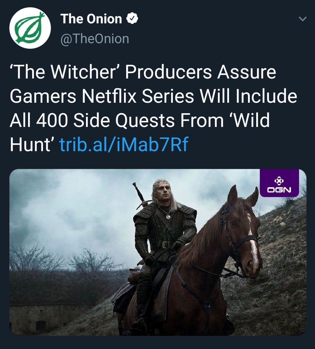 The Witcher - The Onion e 'The Witcher' Producers Assure Gamers Netflix Series Will Include All 400 Side Quests From Wild Hunt' trib.aliMab7Rf Ogn