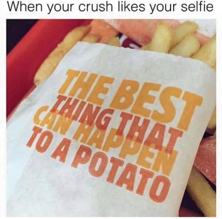caption on french fries - When your crush your selfie Toa Potato Thing That
