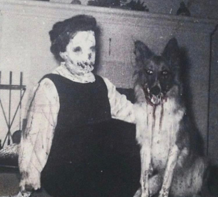 cursed images black and white dog