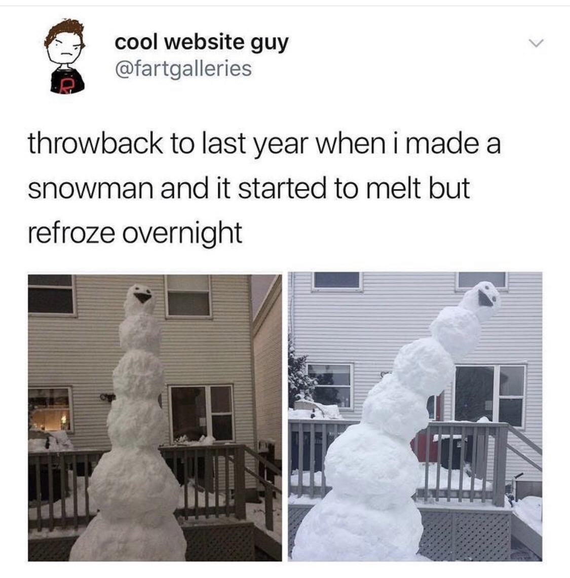 snowman centipede - cool cool website guy throwback to last year when i made a snowman and it started to melt but refroze overnight