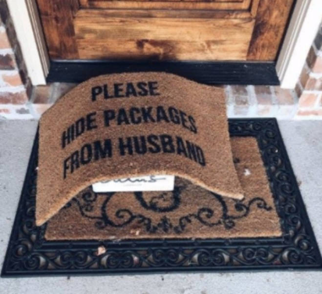 package under doormat - Please nE Packages Gom Husban
