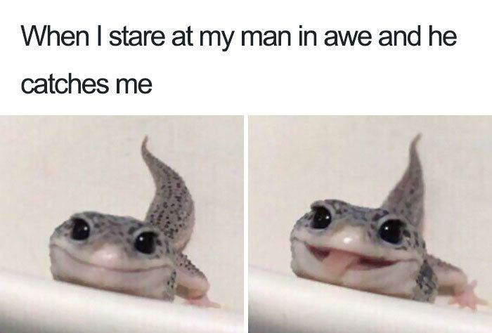 relationship memes - When I stare at my man in awe and he catches me