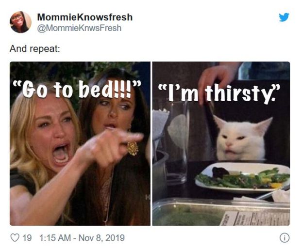 motley crue cat meme - MommieKnowsfresh And repeat Go to bed!!!" "I'm thirsty? 19