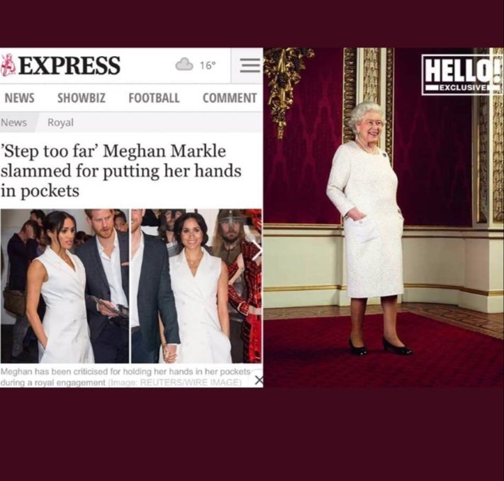 formal wear - Hello! Exclusive Express 3160 News Showbiz Football Comment News Royal 'Step too far' Meghan Markle slammed for putting her hands in pockets Meghan has been criticised for holding her hands in her pockets during a royal engagement med Reuter