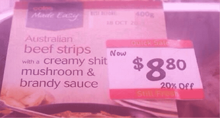 label - Australian Ovo beef strips Now with a creamy shit mushroom & brandy sauce 20% off Sf $880