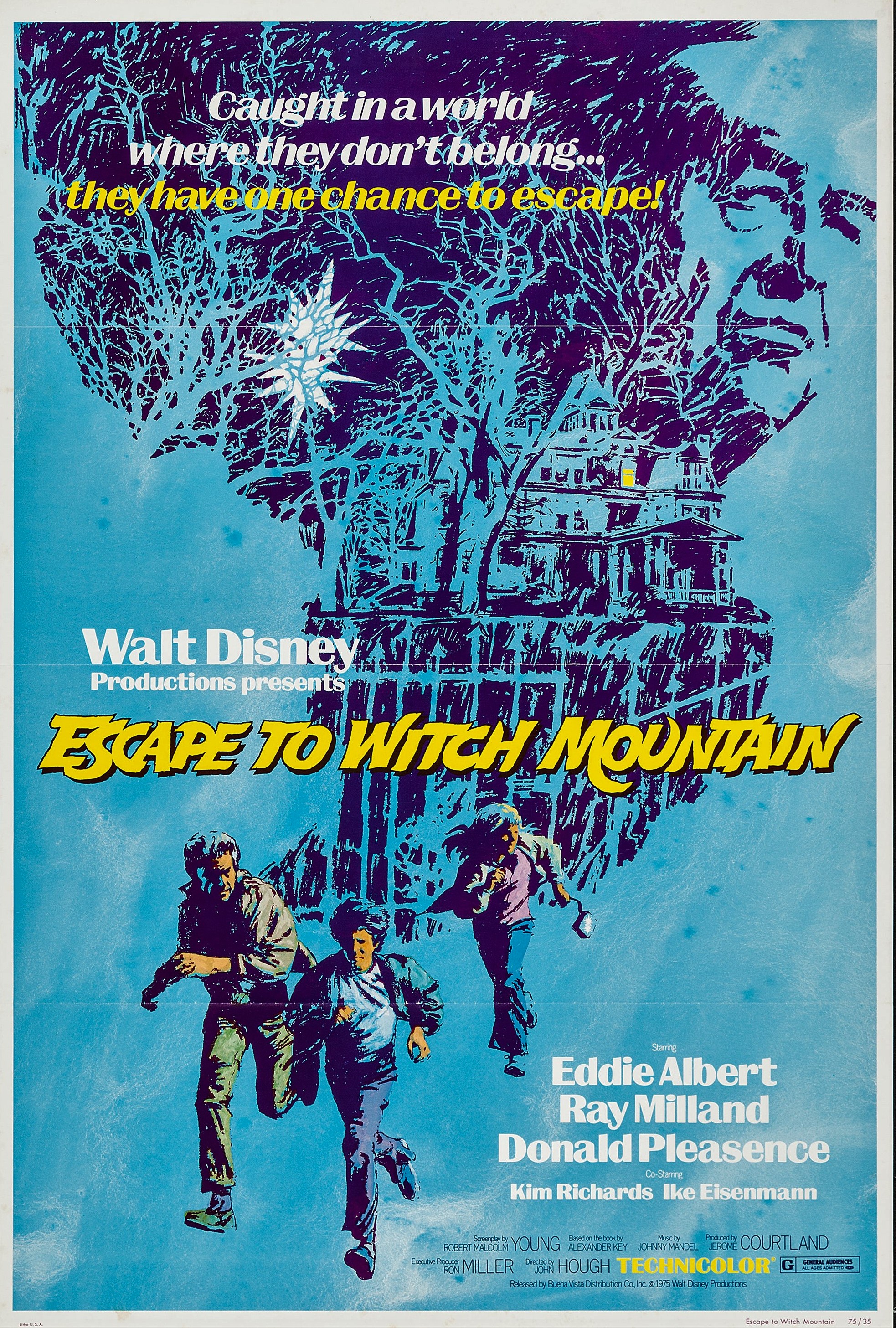 escape to witch mountain 1975 - Caught in a world where they don't belong... theyhave one chance to escape! 24. Productions Walt Disney Eare To Watch Mountain Eddie Albert Ray Milland Donald Pleasence Kim Stichards Ike Eisenmann Orld Mercool W