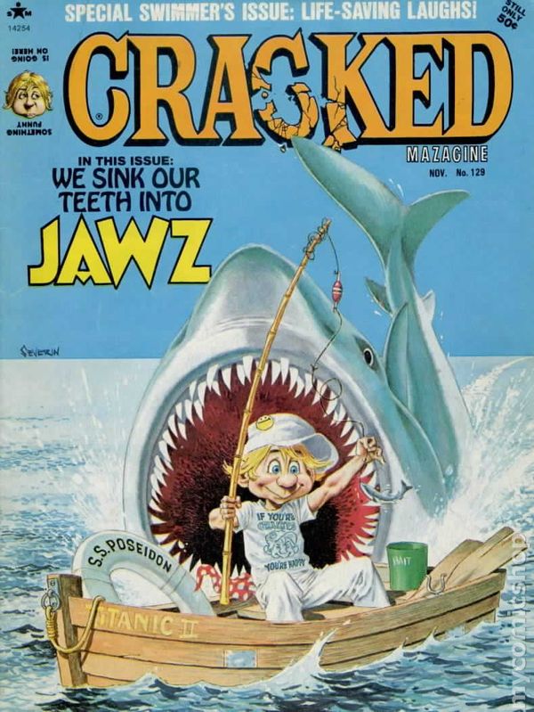 cracked magazine 1970's - Special Swimmer'S Issue LifeSaving Laughs 14254 Unin No Onio 51 Bio Annn Oninunos Ecracked Jawzo Mazagine Nov. No. 129 In This Issue We Sink Our Teeth Into Severin If Yours Can Ooseidon You Ready bu Tani