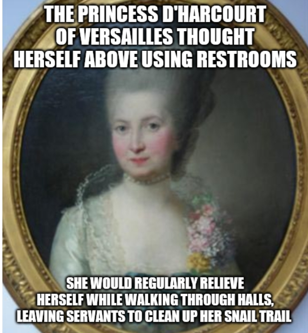 photo caption - The Princess D'Harcourt Of Versailles Thought Herself Above Using Restrooms She Would Regularly Relieve Herself While Walking Through Halls, Leaving Servants To Clean Up Her Snail Trail