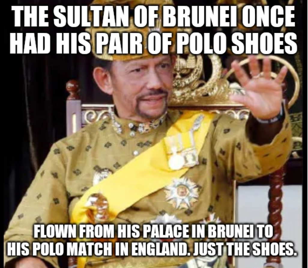 The Sultan Of Brunei Once Had His Pair Of Polo Shoes Flown From His Palace In Brunei To His Polo Match In England. Just The Shoes.
