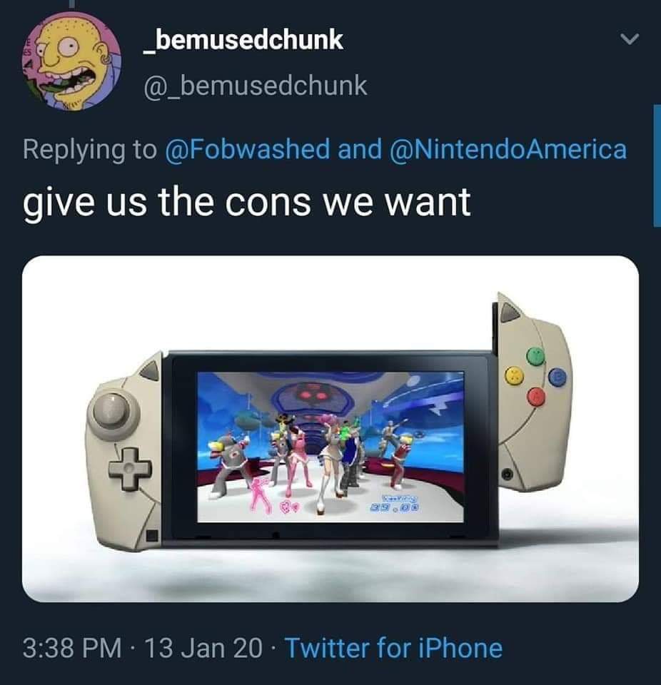 game controller - Co __bemusedchunk and America give us the cons we want 13 Jan 20 Twitter for iPhone