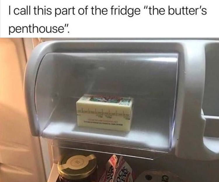 call this part of the fridge - I call this part of the fridge "the butter's penthouse".