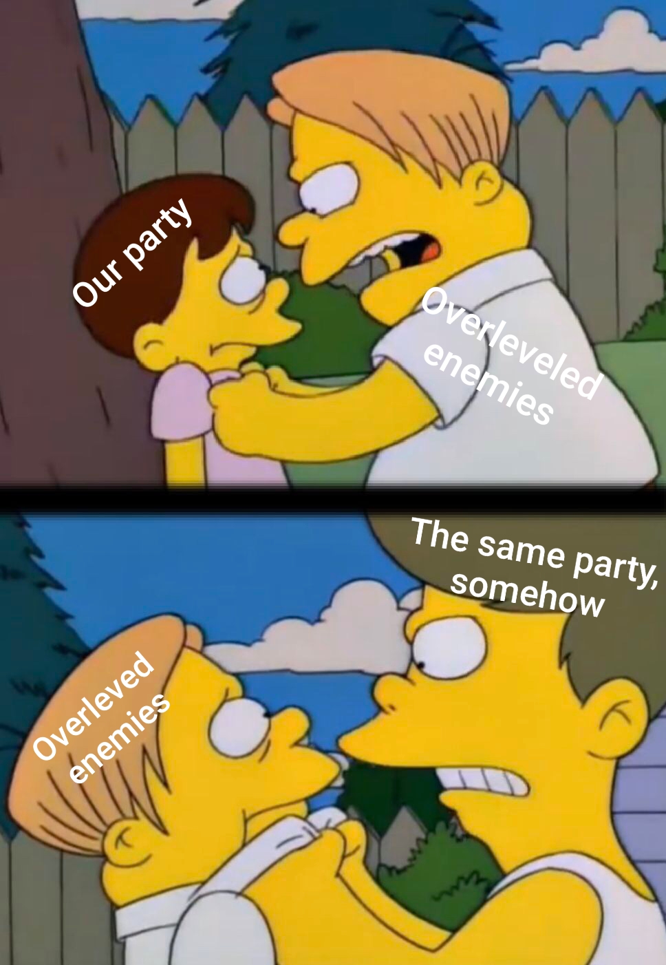 steve irwin peta meme - Our party Overleveled enemies The same party somehow Overleved enemies