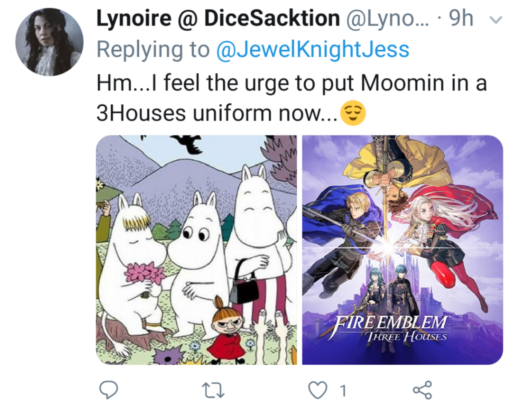 moomin - Lynoire @ DiceSacktion .... 9h v Jess Hm...I feel the urge to put Moomin in a 3Houses uniform now...? Fire Emblem Three Houses