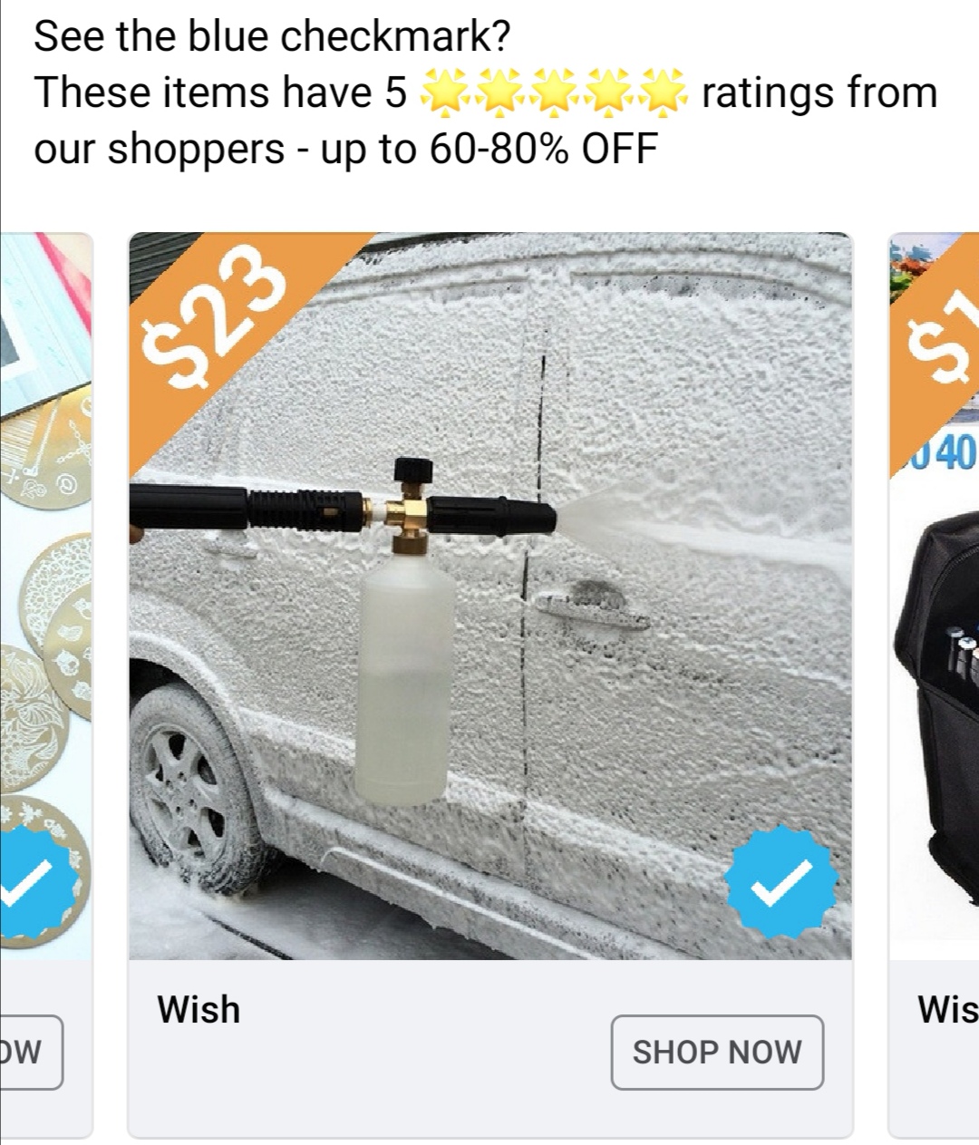 See the blue checkmark? These items have 5 our shoppers up to 6080% Off ratings from Wish Wis w Shop Now