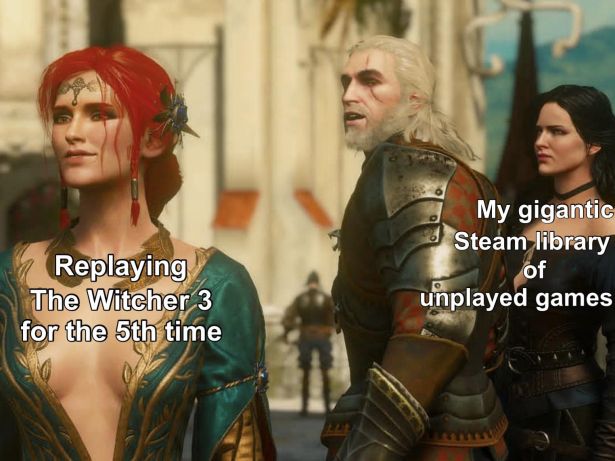witcher memes - My gigantic Steam library of Replaying The Witcher 3 for the 5th time unplayed games