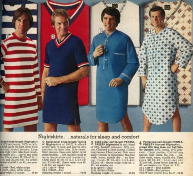 1970s weird fashion - Nightshirts. naturals for sleep and comfort m Broed kneelength Night polyester. S c ythe Stalo kitchen baristal strips Long Side El Mac wash ble dry. Deve mon. Chest Mc40 is and X To order de M. Lof Xl Radwhite wipe white wipe wht 12