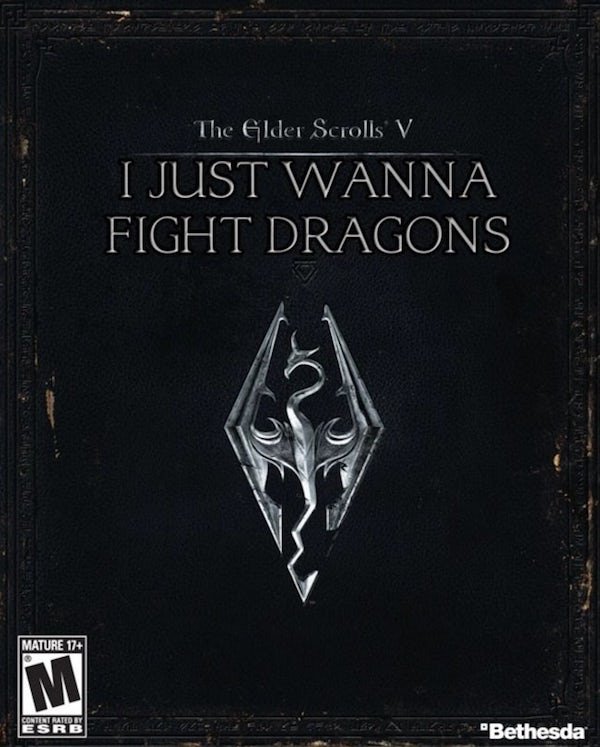 honest video game covers - skyrim elder scrolls - The Glder Scrolls V I Just Wanna Fight Dragons Mature 17