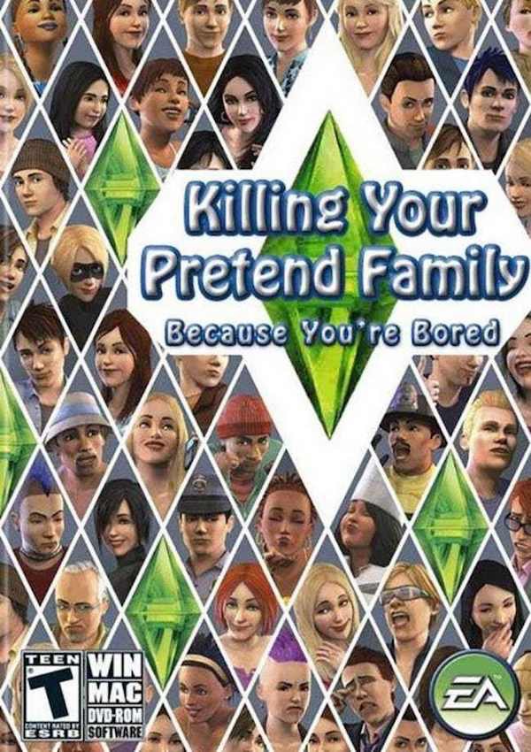 honest video game covers - sims 3 cover - Killing Your Pretend Family Because You're Bored Teen DvdRom Esrd Software
