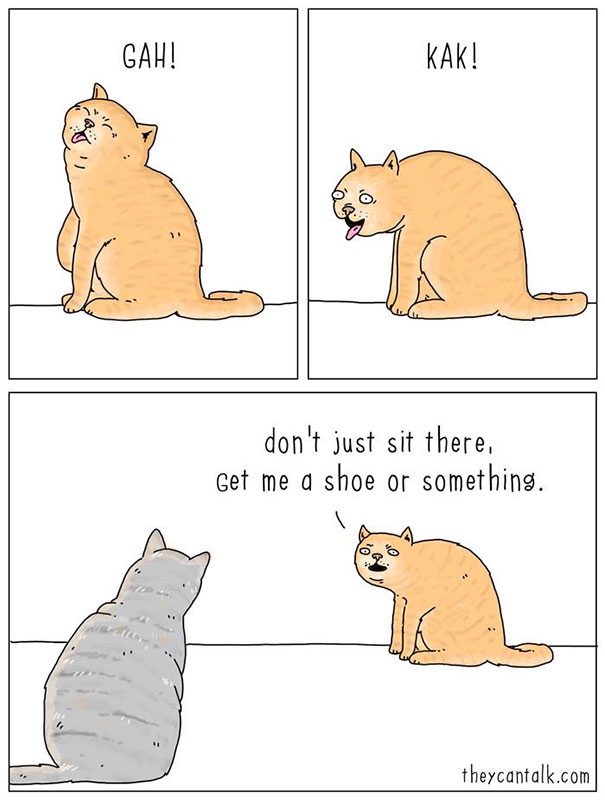 funny animal comics - Gah! Kak! ya don't just sit there, Get me a shoe or something. theycantalk.com