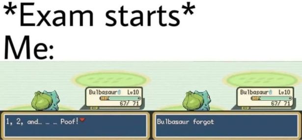 pokemon - Exam starts Me Bulbasaurs Lo10 Quips Bulbasaur Lv 10 Hp 1, 2, and... Poof! Bulbasaur forgot