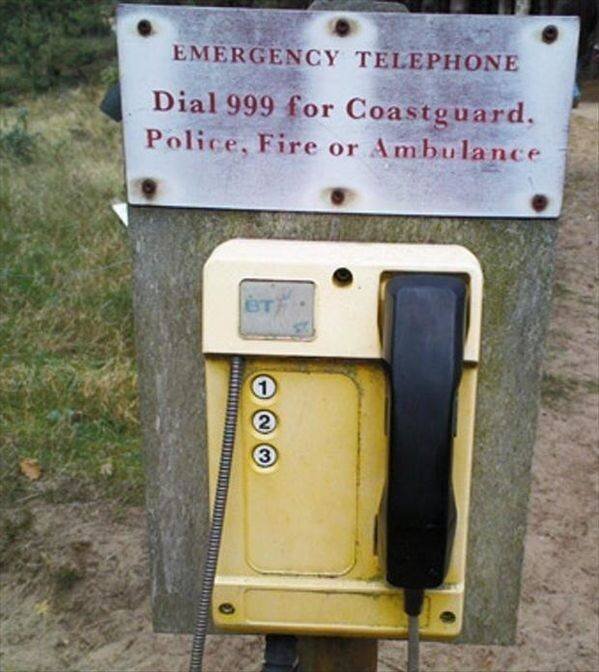 Emergency Telephone Dial 999 for Coastguard. Police, Fire or Ambulance