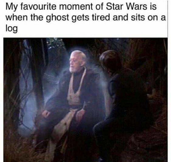 obi wan ghost - My favourite moment of Star Wars is when the ghost gets tired and sits on a log
