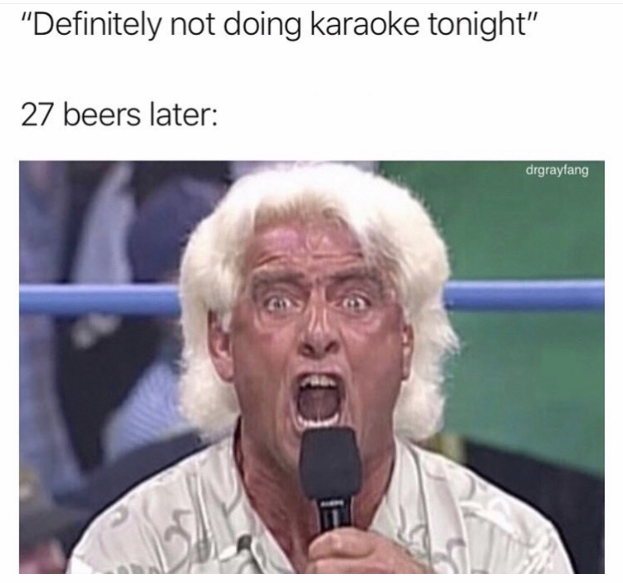 ric flair karaoke meme - "Definitely not doing karaoke tonight" 27 beers later drgrayfang
