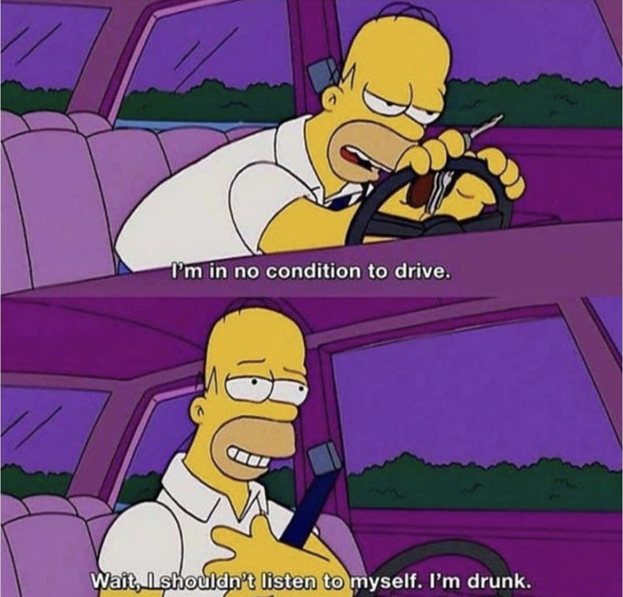 homer simpson i m in no condition to drive - I'm in no condition to drive. Wait, I shouldn't listen to myself. I'm drunk.