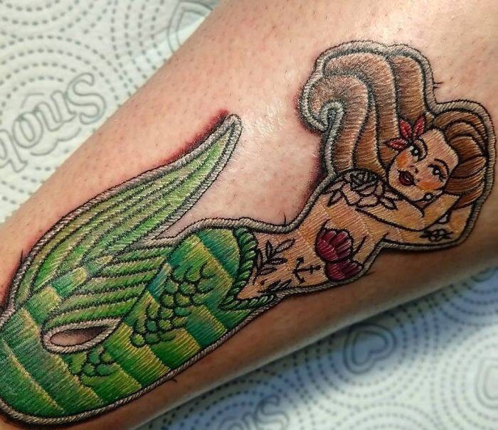 mermaid embroidery tattoo