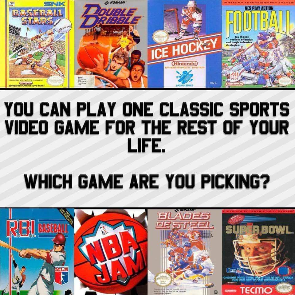 cartoon - Konami Nes Play Action Snk Baseball Stars You choose realistic sensive and tough dilansive strategies Ice Hockey Nintendo Revea Sports Series You Can Play One Classic Sports Video Game For The Rest Of Your Life. Which Game Are You Picking? Blade