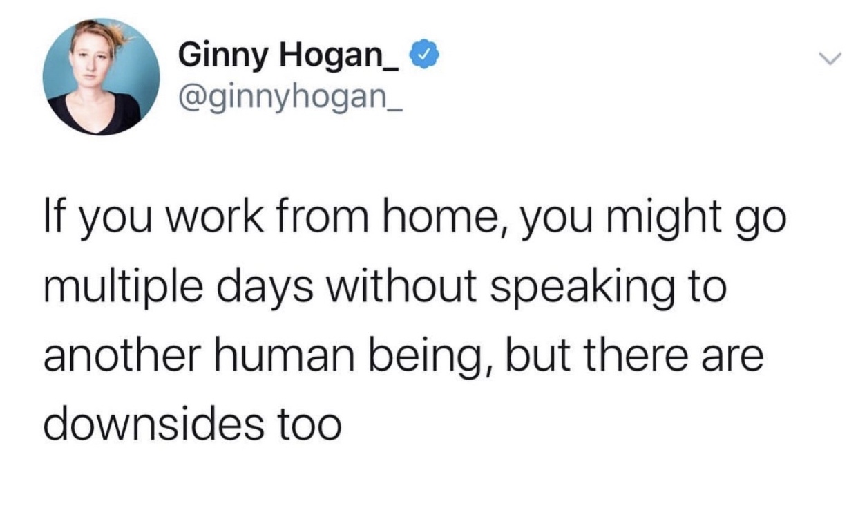 Ginny Hogan_ If you work from home, you might go multiple days without speaking to another human being, but there are downsides too