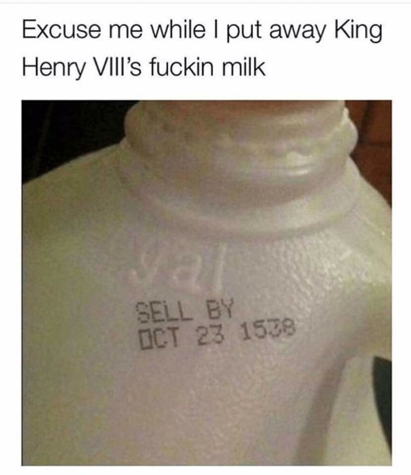 king henry's milk meme - Excuse me while I put away King Henry Vill's fuckin milk Sell By