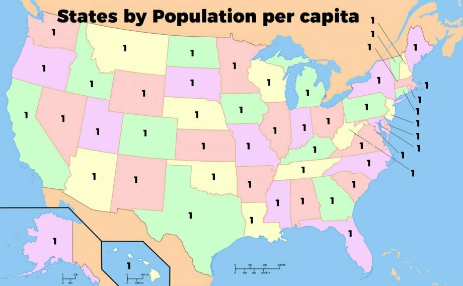states map with state names - States by Population per capita