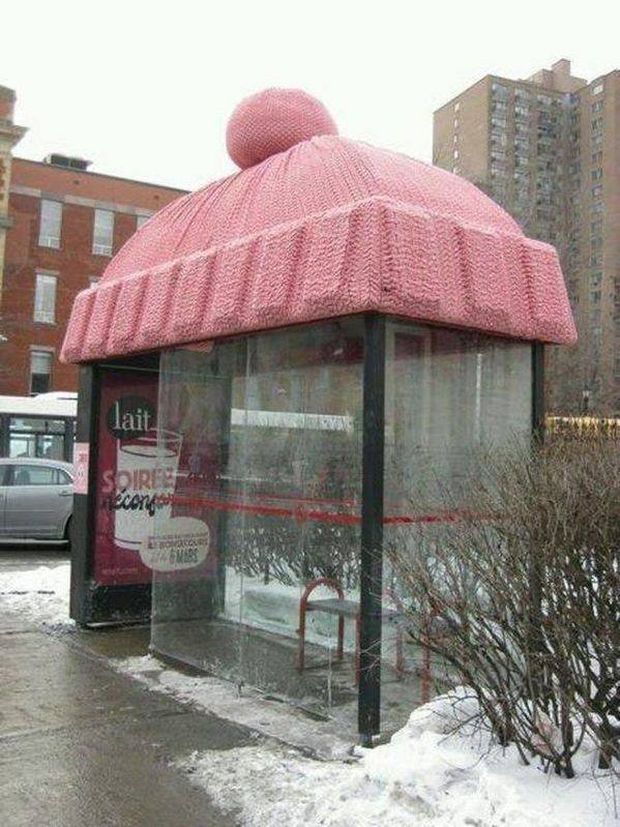 knitted bus stops