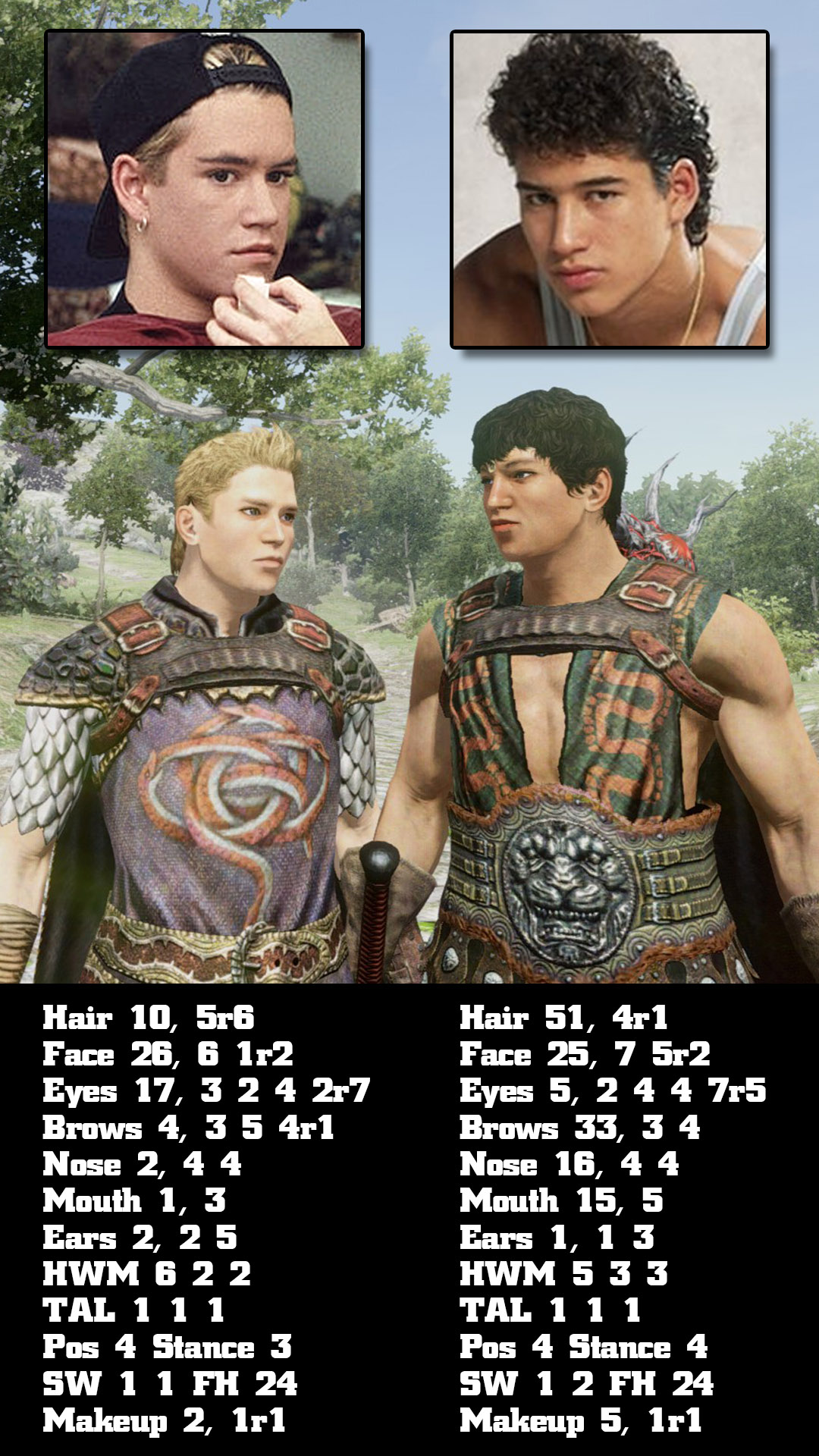 Dragon Dogma Dark Arisen - muscle - Hair 10, 5rb Face 26, 6 112 Eyes 17, 324 217 Brows 4, 3 5 4r1 Nese 2, 44 Mouth 1, 3 Ears 2, 25 Hwm 6 2 2 Tal 1 11 Pos 4 Stance 3 Sw 1 1 Fh 24 Makeup 2, 1r1 Hair 51, 4r1 Face 25, 7 5r2 Eyes 5, 24 4 7r5 Brows 33, 34 Nose 