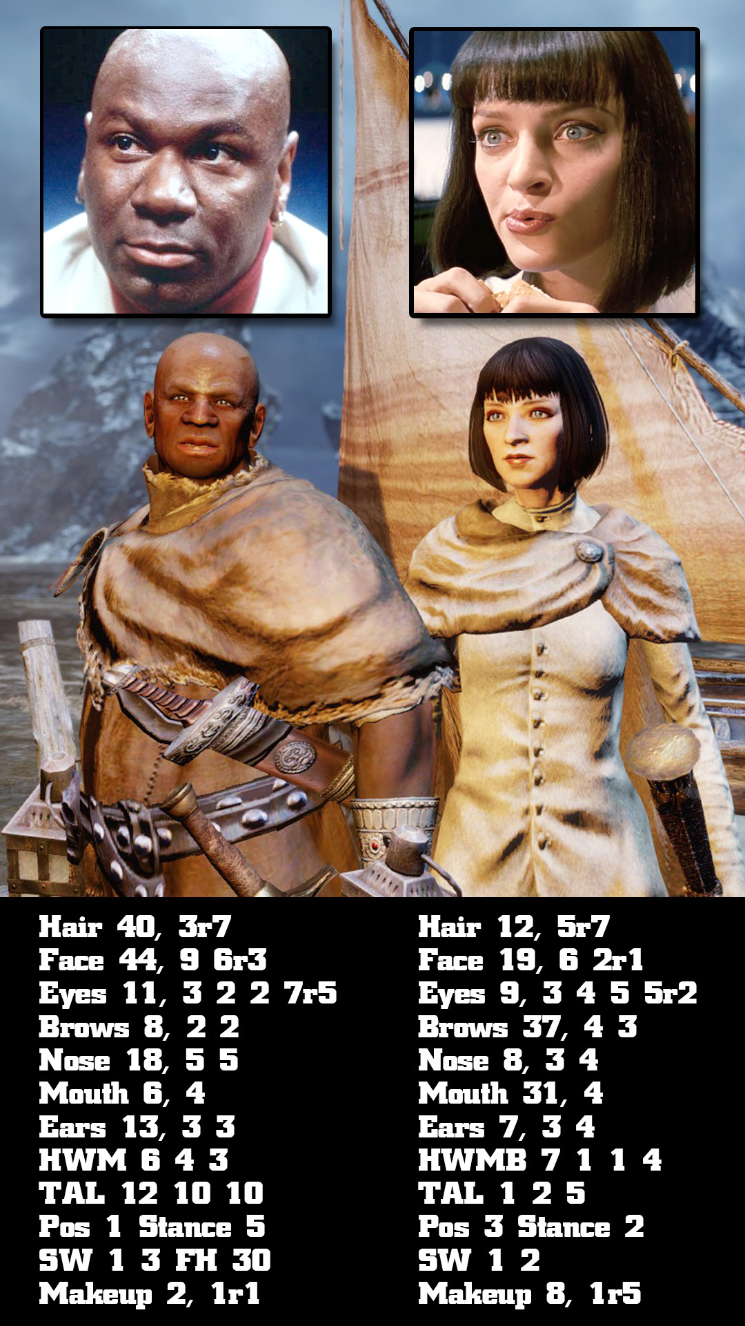 Dragon Dogma Dark Arisen - dragon's dogma character sliders - Hair 40, 3r7 Face 44, 9 Gr3 Eyes 11, 3 2 2 7r5 Brows 8, 22 Nose 18, 55 Mouth 6, 4 Ears 13, 33 Hwm 6 4 3 Tal 12 10 10 Pos 1 Stance 5 Sw 1 3 Fh 30 Makeup 2, 1r1 Hair 12, 5r7 Face 19, 821 Eyes 9, 