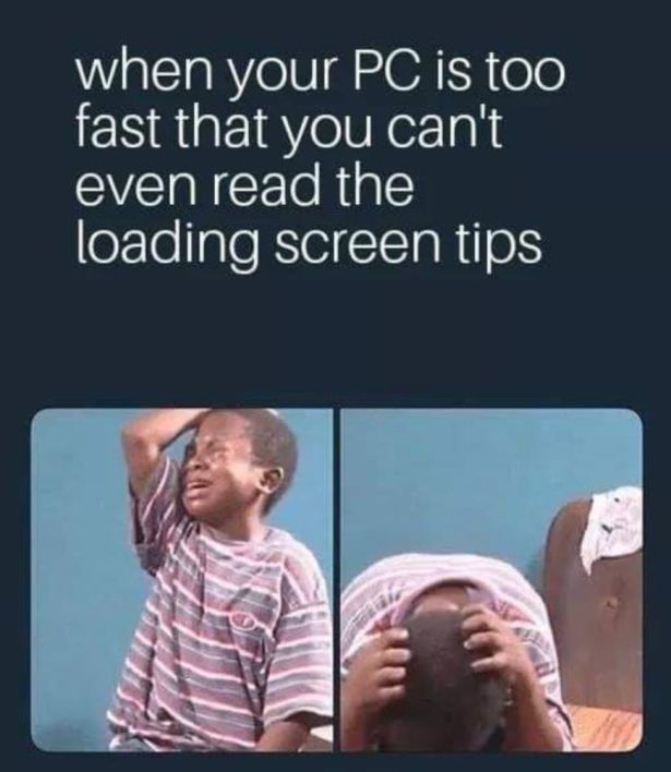 infp meme - when your Pc is too fast that you can't even read the loading screen tips